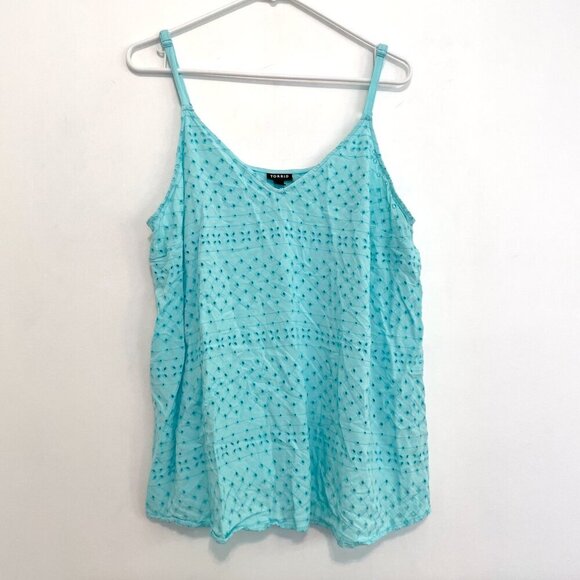 TORRID 2 Plus Size Sophie Eyelet Swing Cami Aqua Blue Sleeveless Tank Blouse 2X - Picture 2 of 16